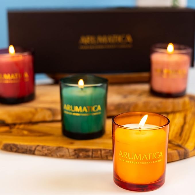 Premium Aromatherapy Candle Set | Stress Relief Soy Wax Candles with Relaxing Scents | Scented Candles for Home Yoga, Meditation & Spa | Luxury Candle Gift Set (4 Pack, 5oz Each) Total 20oz