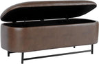 HomePop Ellipse Modern Storage Bench with Metal Legs |Homepop Home Décor|Bench with Storage for Living Room & Bedroom - Brown Faux Leather