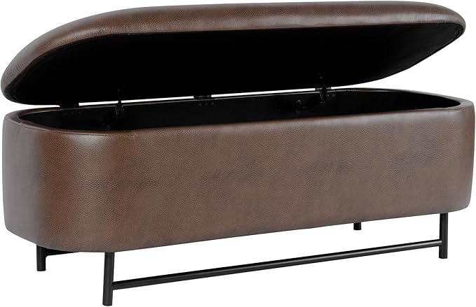 HomePop Ellipse Modern Storage Bench with Metal Legs |Homepop Home Décor|Bench with Storage for Living Room & Bedroom - Brown Faux Leather