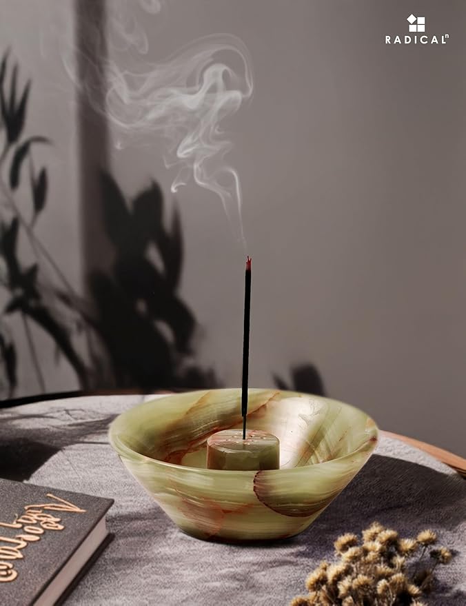Radicaln Marble Incense Holder for Stick 5.5" Inches Green Handmade Palo Santo Holder, Ideal Marbles Ashtray & Incense Holder Marble for Bedroom