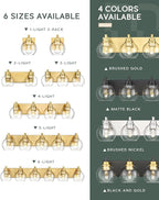 Bathroom Light Fixtures, 6 Light Brushed Gold Vanity Light, 38 Inch Modern Wall Sconces with Globe Clear Glass Shade, Vanity Lighting Fixtures Over Mirror, VL195-BG-6