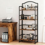 JSB No Assembly Folding Bookshelf, 4 Tier Book Shelf for Storage, Vintage Wood Foldable Bookcase for Living Room, Bedroom, Office Organization Shelves