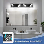 Modern LED Bathroom Lights Fixtures(4-Light),Metal Black Acrylic Wall Lighting,Vanity Lights for Bathroom Over Mirror(6000k 27in)