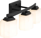 Adam Modern 3-Light Vanity Light Industrial Wall Sconce Lighting Fixture with Etched Glass Shade in Dark Bronze Black Finish for Bathroom, Hallway, Kitchen, Mirror