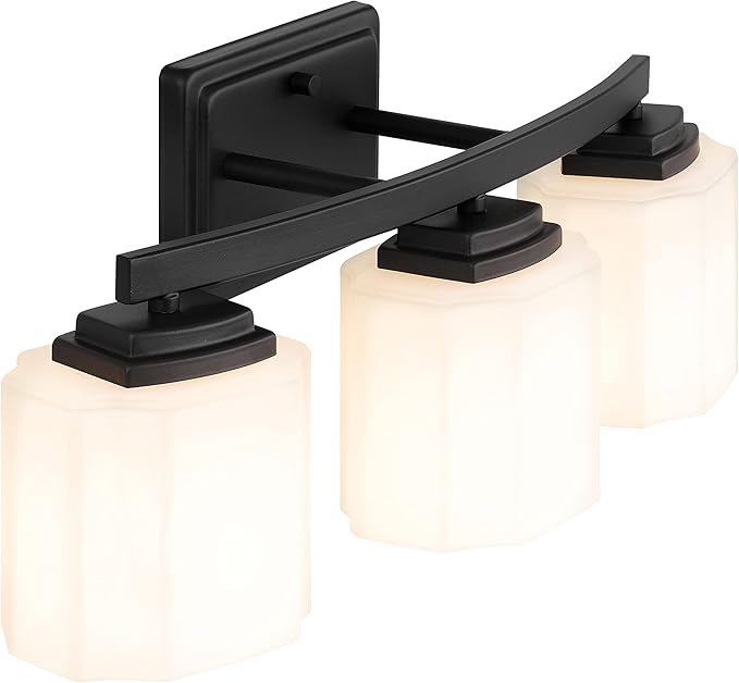 Adam Modern 3-Light Vanity Light Industrial Wall Sconce Lighting Fixture with Etched Glass Shade in Dark Bronze Black Finish for Bathroom, Hallway, Kitchen, Mirror