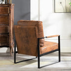 Container Furniture Classic Mid Century Modern Accent Chair with Durable Square Metal Frame, Armchair for Living Room, Bedroom, Home Office in Spotted Microfiber Upholstery, Light Brown