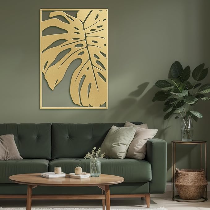 SIGNLEADER Metal Wall Art Decor Monstera Leaf Minimalist Modern Abstract Wall Sculpture Hangings Home Decoration for Living Room, Bedroom, Bathroom, Kitchen, Outdoor - 24" Gold