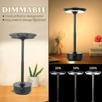 Rechargeable Cordless LED Table Lamps Touch Sensor Light, 3-Levels Portable Dimming Wireless Battery Operated Lamp，Nightstand Lamp/Night Light/Restaurant Table/Outdoor/Coffee/Bar (Black)