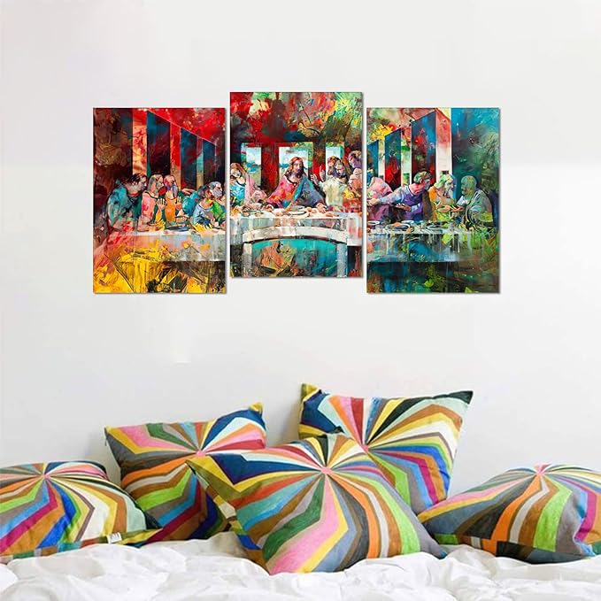 Novatique The Last Supper Wall Art Graffiti Wall Art Religious Posters Christian Wall Decor Prints Modern Graffiti Art Jesus Poster for Living Room Bedroom, 20 ”x 28 ”x 3Pcs