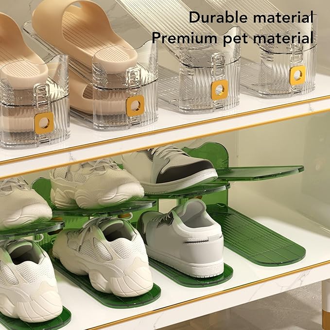 Tissting Shoe Organizer 20x10x6.5cm Clear Plastic Adjustable Double Layer Rack - Space Saving Stackable Holder for High Low Heels Sneakers Sandals Closet Cabinet Men Women