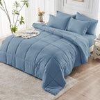 JOLLYVOGUE California King Comforter Set, Ultra-Soft Bed in a Bag Cal King Size 7 Pieces, Oeko-TEX Certified Bedding Set with Down Alternative Comforter, Sheets, Pillowcases & Shams, Dusty Blue