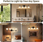 ANDY STAR Vintage Bathroom Light Fixture, 4-Light Vanity Lights, 28 inch Farmhouse Wall Sconces, Black Wall Lamp with Milky Glass, Well-Made Bathroom Lighting Fixtures Over Mirror for Living Room