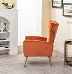 Modern Velvet Accent Chair, Channel Tufted Bedroom, Office or Living Room Furniture with Elegant Metal Legs, 26" Wide Armchair, Orange Red
