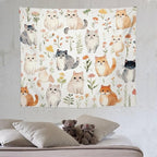 VUMIVI Cute Cat Tapestry Cartoon Pets Flowers Mushrooms Butterflies Watercolor Illustrations Tapestry Wall Hanging for Living Room Bedroom Dorm Classroom Aesthetic Decor W60xL50in
