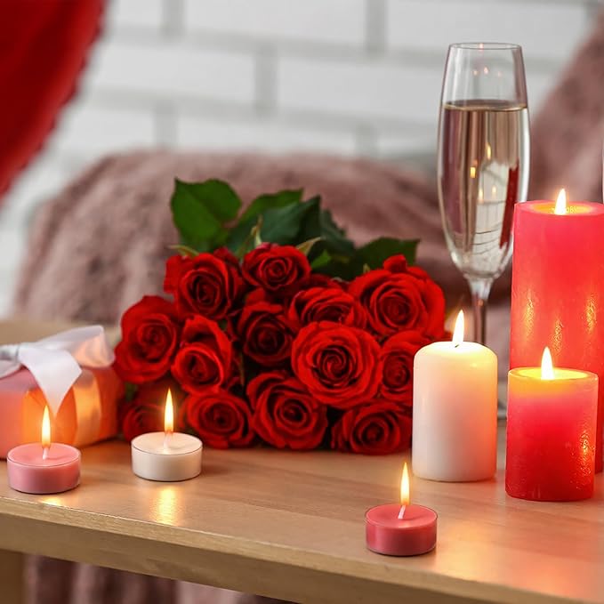 Honoson 12 Pack Valentine's Day Tea Lights Candles Tea Light Natural Wax Scented 6 Scents Conversation Candle for Spring Easter Wedding Engagement Gift Anniversary Summer Home Decor(White, Pink, Red)