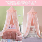 Bed Canopy with Star Lights, Double Layer Bed Canopy for Girls, Princess Canopy Bed Curtain for Twin Bed, Breathable Kids Dreamy Play Tent Room Castle Reading Nook, Machine Washable, 26''x125'' - Pink