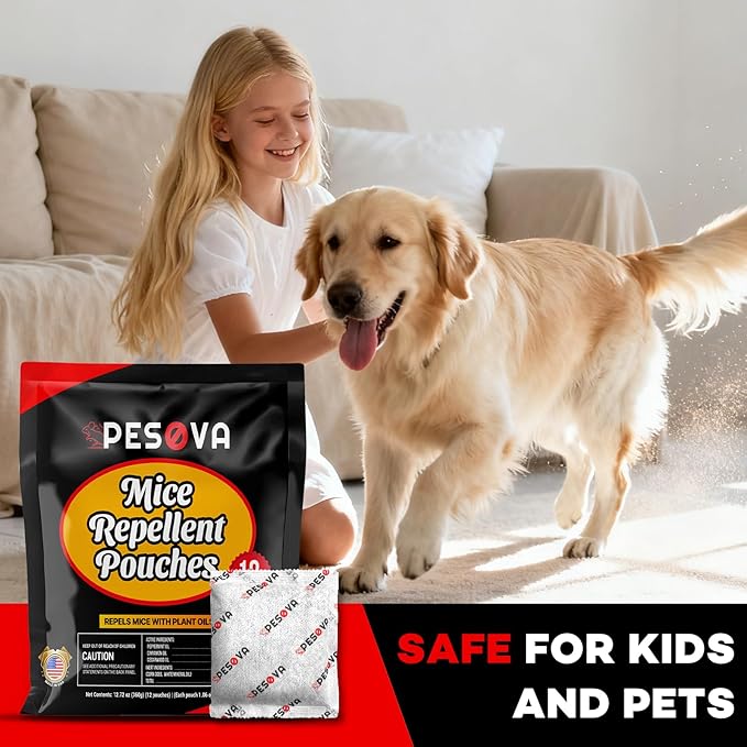 Mouse Repellent Pouches, Natural Rodent Repellent for Home, Car, RV, Garage, and Storage-Peppermint Scented Mice Repellent, Long-Lasting Indoor & Outdoor Rodent Defense (12 Pack)