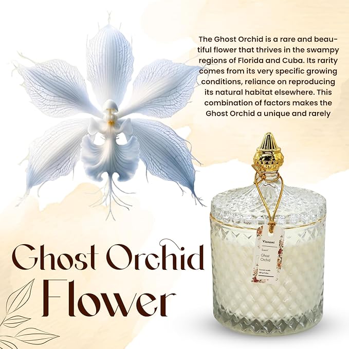 VIONAMI Luxury Scented Candle Gift – Ghost Orchid Rare Flower Fragrance in Elegant Glass Jar, Decorative Soy Candles Gifts for Women, Long-Lasting 80 Hr, 14.8 oz, Luxury Candles for Women