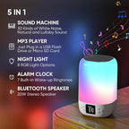 Night Light Bluetooth Speaker Alarm Clock, Sound Machine with White Noise, Touch Bedside Lamp for Bedroom, Dimmable Warm Light, 8 RGB Color Changing, Ideal Gift for 10-15 Year Old Teenage Boys Girls