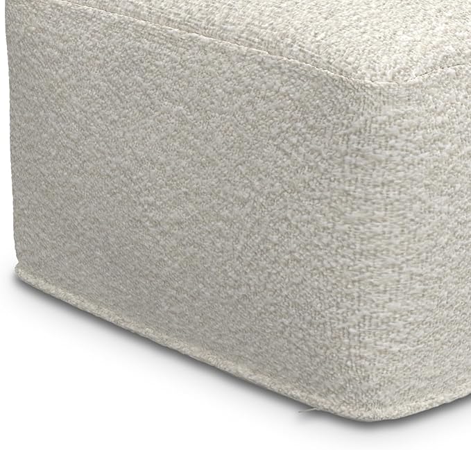 SIMPLIHOME Chantal Square Pouf - 18 inch Wide Upholstered Boucle Fabric Ottoman in Ivory, Contemporary Footstool, Coffee Table or Extra Seating for Living Room or Bedroom, Assembled