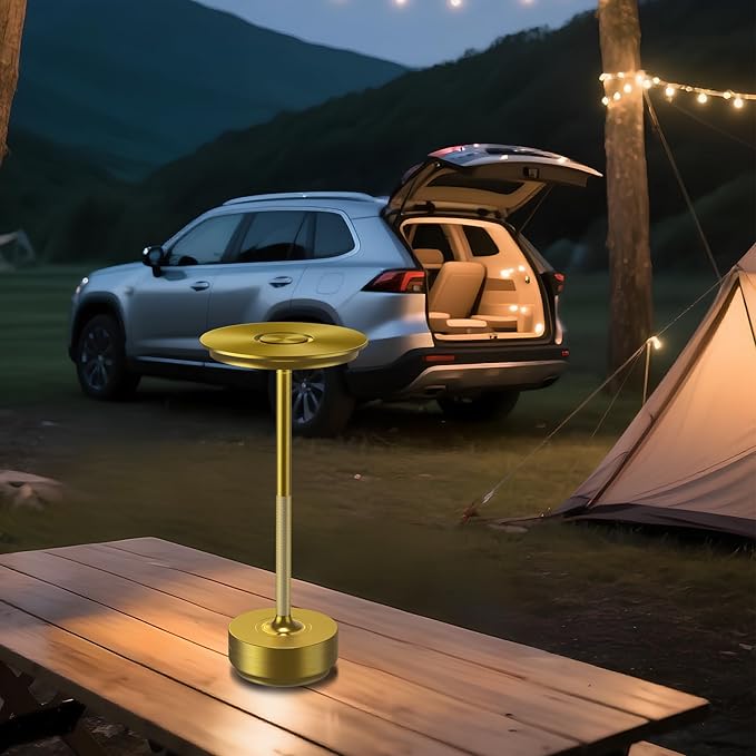 2-Pack Cordless Table Lamps Rechargeable - 5000mAh Battery Operated LED Table Light with Touch Stepless Dimming & 3 Color Modes - Portable Gold Metal Outdoor Lamps for Patio, Restaurant, Dining