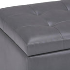 SIMPLIHOME Cosmopolitan Storage Ottoman - 34 inch Wide Upholstered Vegan Leather Rectangle Storage Ottoman Bench in Stone Grey, Transitional Tufted Ottoman for Living Room or Entryway with Lift-Up Lid