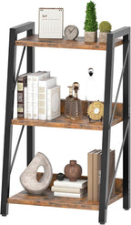 HOOBRO Ladder Shelf, 3-Tier Bookshelf, Corner Bookcase, Freestanding Storage Shelf Display Organizer, for Living Room, Bedroom, Home Office, Kitchen, Rustic Brown and Black BF303CJ01