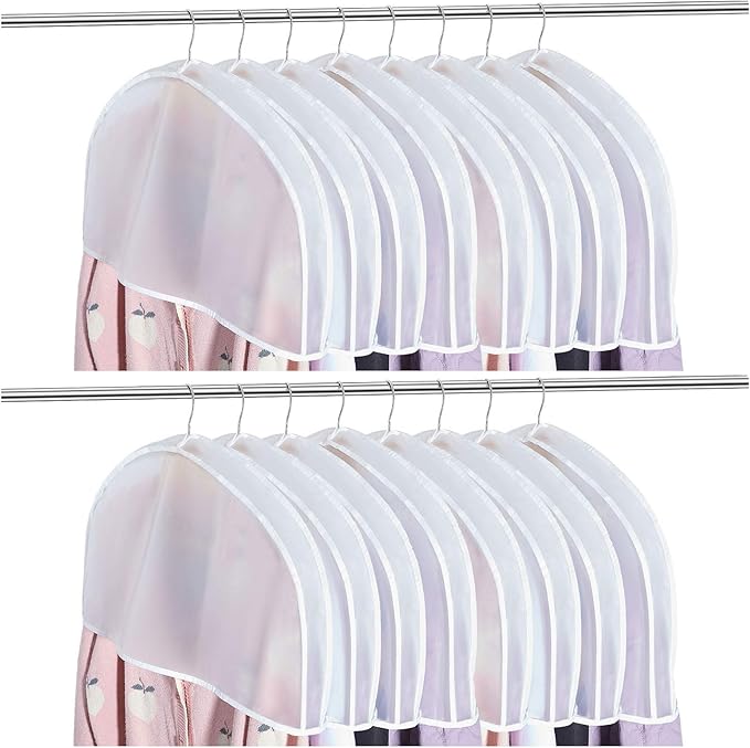 Patelai Shoulder Covers for Hanging Clothes 24 x 12 x 2 Inches Plastic Hanger Garment Dust Covers Breathable Protectors with 2" Gusset for Closet Storage Suit, Coats, Jackets, Dress(24 Pieces)