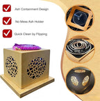 Bamboo Incense Burner & Sage Holder, Multi-Use Incense Holder with Solar & Flameless Candles, Solar LED Ambient/Mood Light, Solar Candle Lights, LED Night Light Bedside Lamp, 8-12H Charging