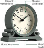 JONES CLOCKS® Saloon Mantel Clock | Traditional Double Scroll Design | Green | Contemporary Classic Style for Desk, Table, Shelf or Bedside