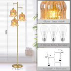 Glass Floor Lamp for Living Room,Bedroom,Mid Century Modern Standing Lamp Brass Tree 3 Light Tall Floor Lamps Vintage Floor Lights Gold Tulip Flower Lamp Shade Farmhouse Boho Bohemian