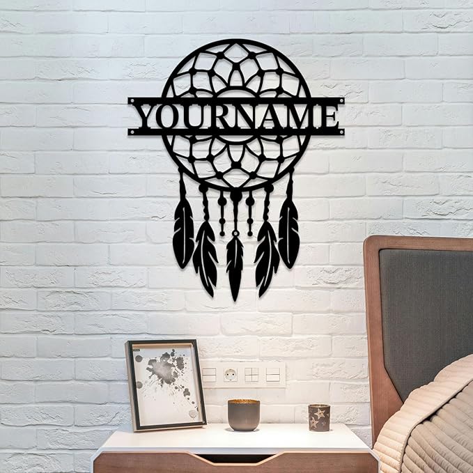 Personalized Dream Catcher Metal Wall Art - Custom Name Iron Sign for Home Decor, 8-30 Inch Black (Style A)