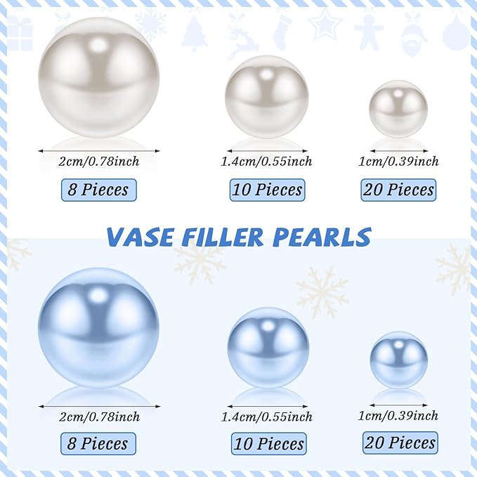 124 Pcs Christmas Vase Filler Pearls for Vase Filler Christmas Table Decor Floating Candles Centerpiece with 8 Floating Candles for Table Party Festival Decor, Not Included Clear Beads (Beauty Style)
