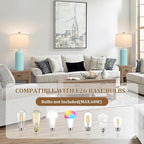 23.5’’ Light Green Coastal Table Lamps for Bedroom Set of 2, Modern Ceramic Nightstand Lamps for Living Room, Elegant Bedside Lamps with White Line Shade Set for Reading, Farmhouse Side Table Lamps