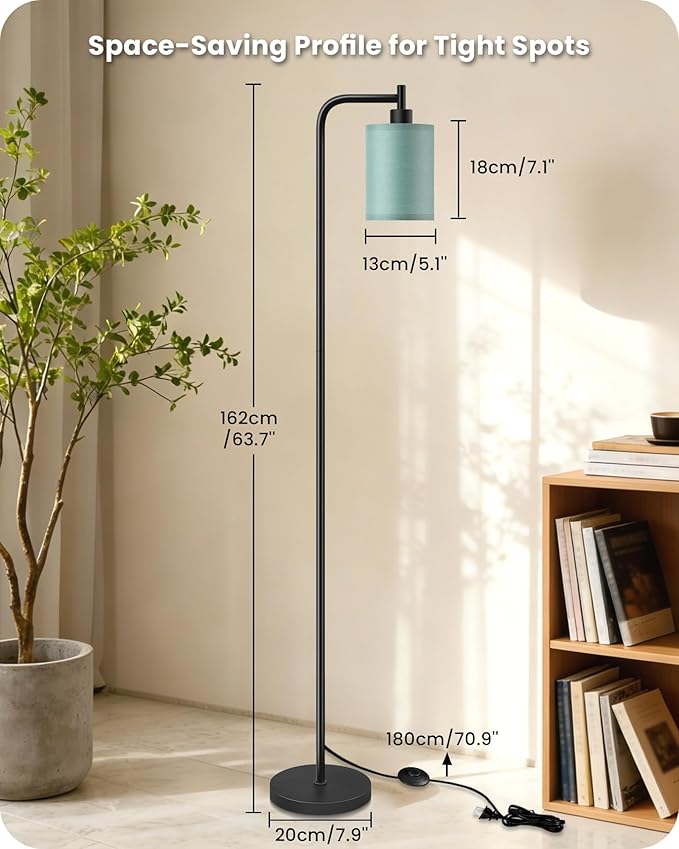 Dimmable Floor Lamp for Living Room with Remote and Foot Switch, Modern Standing, Corner Lamp,10W Bulb 3 Color Temperatures, for Bedroom, Office, Corner, ETL Listed, Black and Green J19LD05