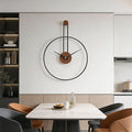 Modern Minimalist Wall Clock, Black Metal Ring and Wooden Face, Natural Style Silent Non-Ticking for Living Room, Bedroom, Office Decor, 17.7"x24.4"
