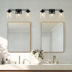 Bathroom Vanity Light Fixture, 3-Light Modern Black Vanity Light Fixtures with Clear Glass Shade, Matte Black Bathroom Light Fixtures Over Mirror, Rustic Restroom Lighting Fixtures