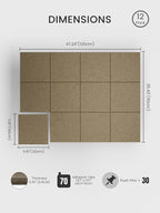 Bumusty Large Cork Board 48" x 36" Alternative - 12 Pack Felt Wall Tiles with 70 Safe Removable Adhesive Tabs, 30 Pushpins, Cork Boards for Walls Pin Board Bulletin Board Office Decor (Earth Brown)