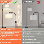 [Upgraded] Dimmable Floor Lamp, 1200 Lumens LED Edison Bulb Included, Arc Floor Lamps for Living Room Modern Standing Lamp with White Shade, Black Tall Lamp for Living Room Bedroom Office Dining Room