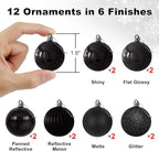Black 1.6" Small Christmas Balls Christmas Tree Decoration Ornaments Shatterproof Hanging Balls for Birthday Halloween Holiday Wedding Decorations Set of 12pcs