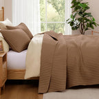 WRENSONGE Queen Quilt-3 Pieces Lightweight Bedspreads Brown Queen Size Quilt Bedding Set for All Seasons, Soft Summer Blanket with 2 Pillow Shams Suitable for Bed, Couch