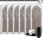 TAILI Hanging Vacuum Sealer Suction Space Saver Storage Bags for Clothes with Electric Air Pump And Rolling Slide Clip for Coats, Closet Organizers, 6 Long