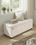 Velvet Storage ottoman bench with legs,43.5”W x 15.7”D x 15.7”H,metal frame end of bed bench hold up to 770 LB,Large Storage Chest hold up to 770 LB,White UASND623W