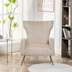 Modern Velvet Accent Chair, Channel Tufted Bedroom, Office or Living Room Furniture with Elegant Metal Legs, 26" Wide Armchair, Beige