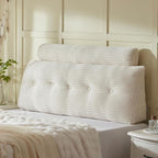 Headboard Wedge Pillow + A Long Neck Roll Pillow Body Pillow，Large Headboard Pillow with Removable Cover (Beige, Queen：59x8x20 inches)