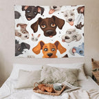 VUMIVI Cartoon Dog Head Tapestry Adorable Pets Humorous Style Abstract Art Illustration Tapestry Wall Hanging for Living Room Bedroom Dorm Classroom Aesthetic Decor W40xL30in