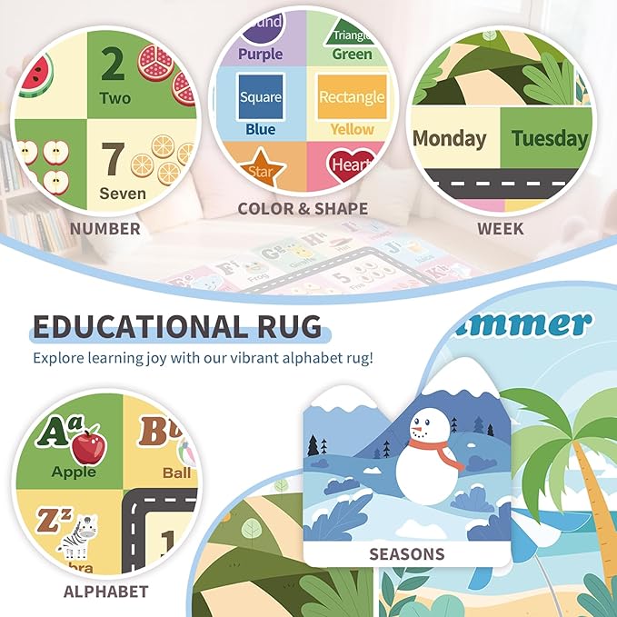 Kids ABC Rug for Playroom, Classroom Alphabet Area Carpet Playmat,Washable Toddler Mat for Baby Room,Play Room,Bedroom,Floor,Nursery (Green,6'x9')