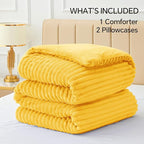 BEDELITE Fleece Queen Comforter Set -Super Soft & Warm Fluffy Bright Yellow Bedding, Luxury Fuzzy Heavy Bed Set for Winter with 2 Pillow Cases