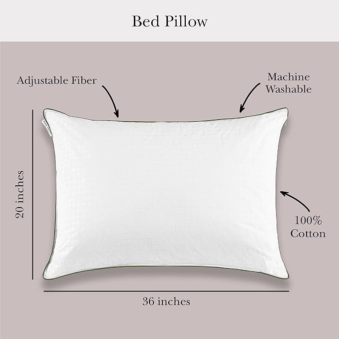 Kate Spade New York Firm/Extra Firm Pillow 20" x 36", Adjustable Down Alternative Pillow with 2" Gusset for Maximum Loft, Best for Back or Side Sleepers, King, White