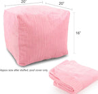 Sexysamba Square Corduroy Pouf Cover Only, 20"x 16" Unstuffed Decorative Ottoman Foot Stool Rest, Washable Storage Bean Bag Chair Floor Pouf Covers for Living Room Bedroom, Pink